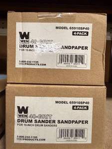 lot 60 image: WEN 65910SP40 40-Grit 10-Inch Pre-Cut Ready-to-Wrap Drum Sander Sandpaper, 4-Pack