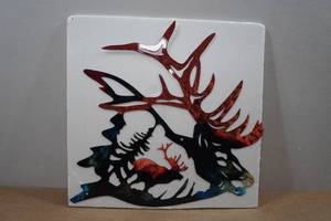 lot 161 image: Colorized Laser Cut Metal Elk Wall Art