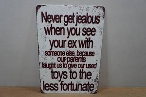lot 167 image: Novelty Metal Sign - Never Get Jealous