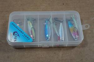 lot 203 image: 5 Walleye Ice Fishing Glowing Jigs