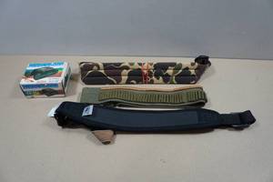 lot 266 image: Rifle Slings, Ammo Belt and Binoculars