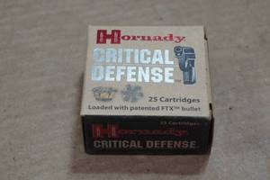 lot 326 image: 25 Hornady Critical Defense .380 Auto 90 Gr FTX Ammo