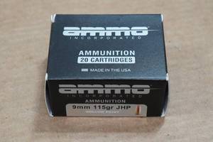 lot 352 image: 20 Ammo Inc 9mm 115 Gr JHP Ammo