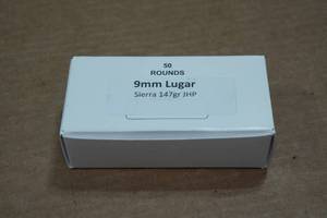 lot 358 image: 50 9mm Luger 147 Gr Sierra JHP Ammo