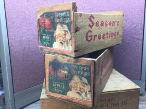 lot 109 image: 2 Vintage Seasons Greetings - Wooden Apple Crates