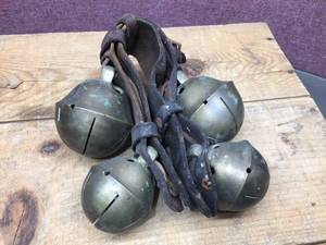 lot 126 image: Vintage - Heavy Brass Bells on Leather - Sound Great