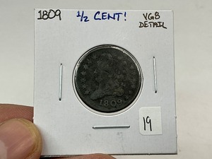 lot 19 image: 1809 Classic Head Half Cent