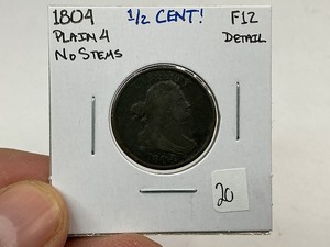 lot 20 image: 1804 Plain 4 No Stems Half Cent