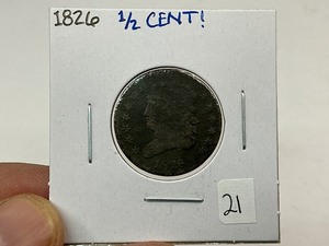 lot 21 image: 1826 Classic Head Half Cent