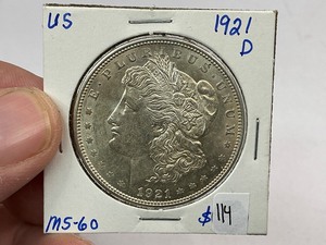 lot 114 image: 1921-D Morgan Silver Dollar