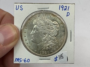 lot 115 image: 1921-D Morgan Silver Dollar