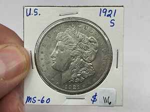 lot 116 image: 1921-S Morgan Silver Dollar