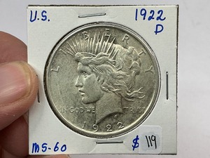 lot 119 image: 1922-D Silver Peace Dollar