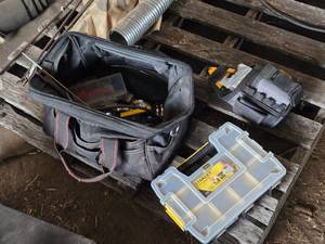 lot 158 image: Husky Tool Bag, Stanley Parts Organizer, Tough Built Belt  Clip Tool Holder