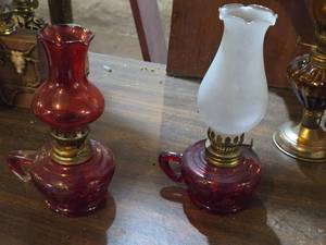 lot 223 image: Lot of (2) Vintage 8 Glass Oil Lamps (ruby red)