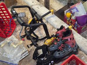 lot 278 image: One Pair Size 9 Womens Roller Blades, One Pair Hockey Gloves Jr. Size 10, Bike Rack