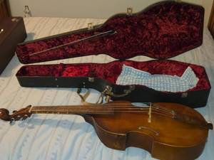 lot 464 image: Bass Viola da Gamba by Early Music Shop (1975) with Bow and Hard Case by J. H. Savage Middle Barton Oxford