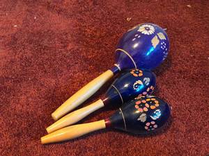 lot 578 image: Lot of (3) Vintage Hand-painted Finish Wooden Maracas