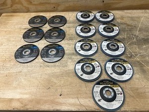 lot 67 image: Klutch Lot of- 6- 4-12  Metal Grinding Wheels and 9- 4-12  MetalStainless Steel Industrial Flap Discs