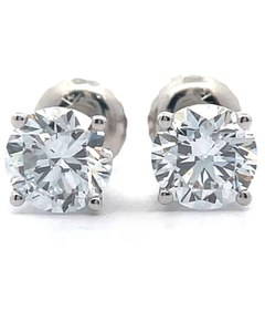 lot 16 image: NEW 1.45 Carat Diamond Round Solitaire Stud Earrings in 14k White Gold w Report VIDEO