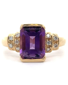 lot 17 image: Emerald Cut Amethyst & Natural Diamond Tiered Ring in 14k Yellow Gold VIDEO