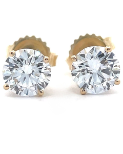 lot 11 image: 2.20 Carat Diamond Solitaire Stud Earrings in 14k Yellow Gold w Report VIDEO