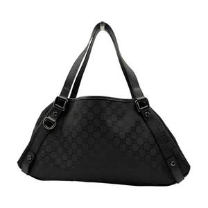 lot 21 image: Gucci Black GG Nylon & Leather Shoulder Tote Pre-Owned Retail $650