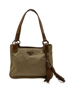 lot 24 image: Prada Tan Nylon Shoulder Bag with Leather Trim & Tassel Charm Pre-Owned Retail $850