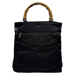 lot 32 image: Gucci Black Nylon Bamboo-Handle Tote Bag Pre-Owned Retail $1,000