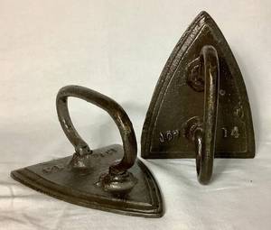 lot 25 image: Pair of Antique Cast Iron Flat Irons - Joy 14