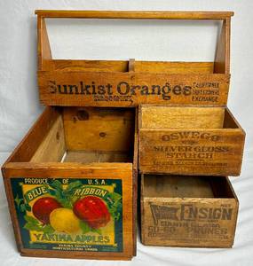 lot 124 image: Vintage Fruit Wooden Crates and Containers