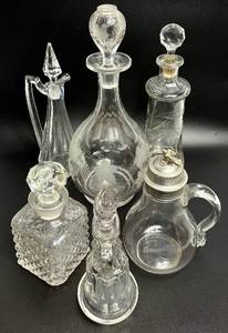 lot 141 image: Glass Decanter and Syrup Pitcher Lot