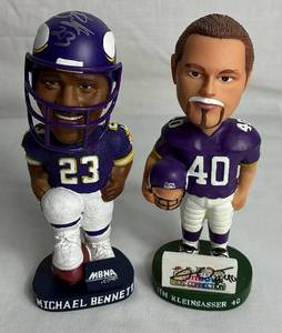 lot 6 image: Autographed Minnesota Vikings Bobbleheads - Jim Kleinsasser and Michael Bennett
