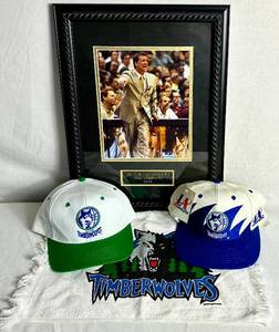 lot 15 image: Minnesota Timberwolves Flip Saunders Framed Autographed Photo 20012002 plus Timberwolves Hats and Towel