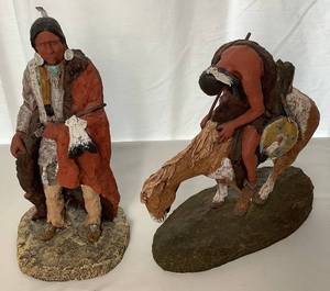 lot 103 image: Daniel Monfort Sculpture Lot - 1991 Peace Pine and 1982 The End of the Trail  Monfort Original Western Sculpture Boulder, CO.