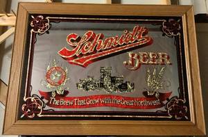 lot 108 image: Framed Schmidt Beer Mirror Sign The Brew That Grew With The Great Northwest