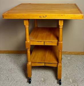 lot 193 image: Oasis Island Folding Wood Kitchen IslandCart on Locking Wheels