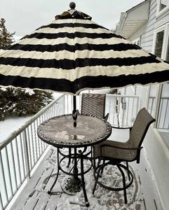 lot 197 image: Patio Table and 2 Swivel Patio Chairs plus Umbrella
