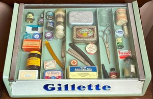 lot 117 image: Vintage Gillette Razor Advertising Store Counter Top Display filled with Toiletries
