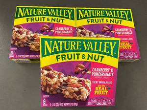 lot 110 image: TX 4 - Nature Valley Fruit and Nut Cranberry Pomegranate Bars, 3 Boxes (18 Bars)