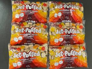 lot 185 image: MA 1 - Jet-Puffed Pumpkin Spice Marshmallows 8 oz Bags - Lot of 6 (Best by 62025)