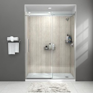 lot 39 image: American Standard Passage 57 15 in. - 57 45 in. W x 72 in. H Sliding Frameless Shower Door in Silver with Clear Glass