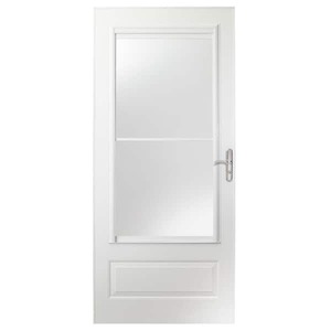 lot 40 image: Andersen 400 Series 32 in. x 80 in. White Universal 34 Light Retractable Aluminum Storm Door with Nickel Hardware