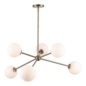 lot 57 image: Monteaux Lighting 39 in. 6-Light Gold Sputnik Pendant Light Fixture with Frosted Glass Globe Shades