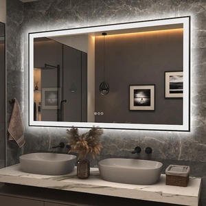 lot 83 image: Apmir 60 in. W x 36 in. H Rectangular Space Aluminum Framed Dual Lights Anti-Fog Wall Bathroom Vanity Mirror in Tempered Glass
