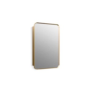 lot 146 image: KOHLER Verdera 22 in. W x 34 in. H Rectangular Framed Moderne Brushed Gold RecessedSurface Mount Medicine Cabinet with Mirror