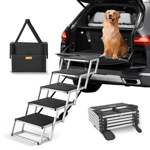 lot 165 image: VEVOR Dog Stair for Cars, Wide 5-Step Dog Car Steps, Folding Dog Car Ramp with Nonslip Surface, Portable Pet Steps Lightweight