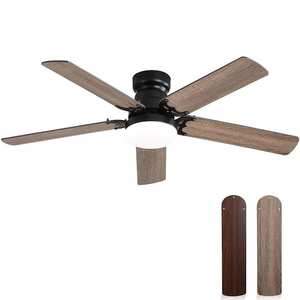 lot 169 image: 52 in. Indoor Farmhouse Downrod Flush Mount Black Ceiling Fan with LED Light Kit and 6 Speed DC Motor