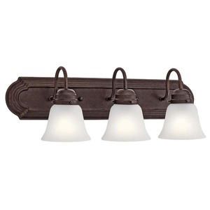 lot 172 image: (2) KICHLER Independence 24 in. 3-Light Tannery Bronze Traditional Bathroom Vanity Light with Frosted Glass Shade