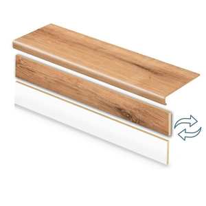 lot 184 image: (16) Cap A Tread Fresh Oak 47 in. L x 12.15 in. W x 57.91 mm T Vinyl Overlay Stair Tread and Reversible Riser Kit